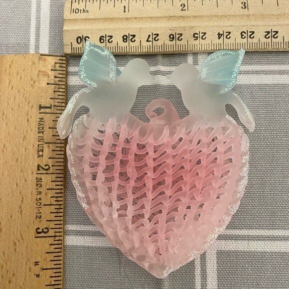 Vintage Hand Blown Spun Glass Window Art Love Birds on Pink Heart & Clear Heart - Picture 4 of 7